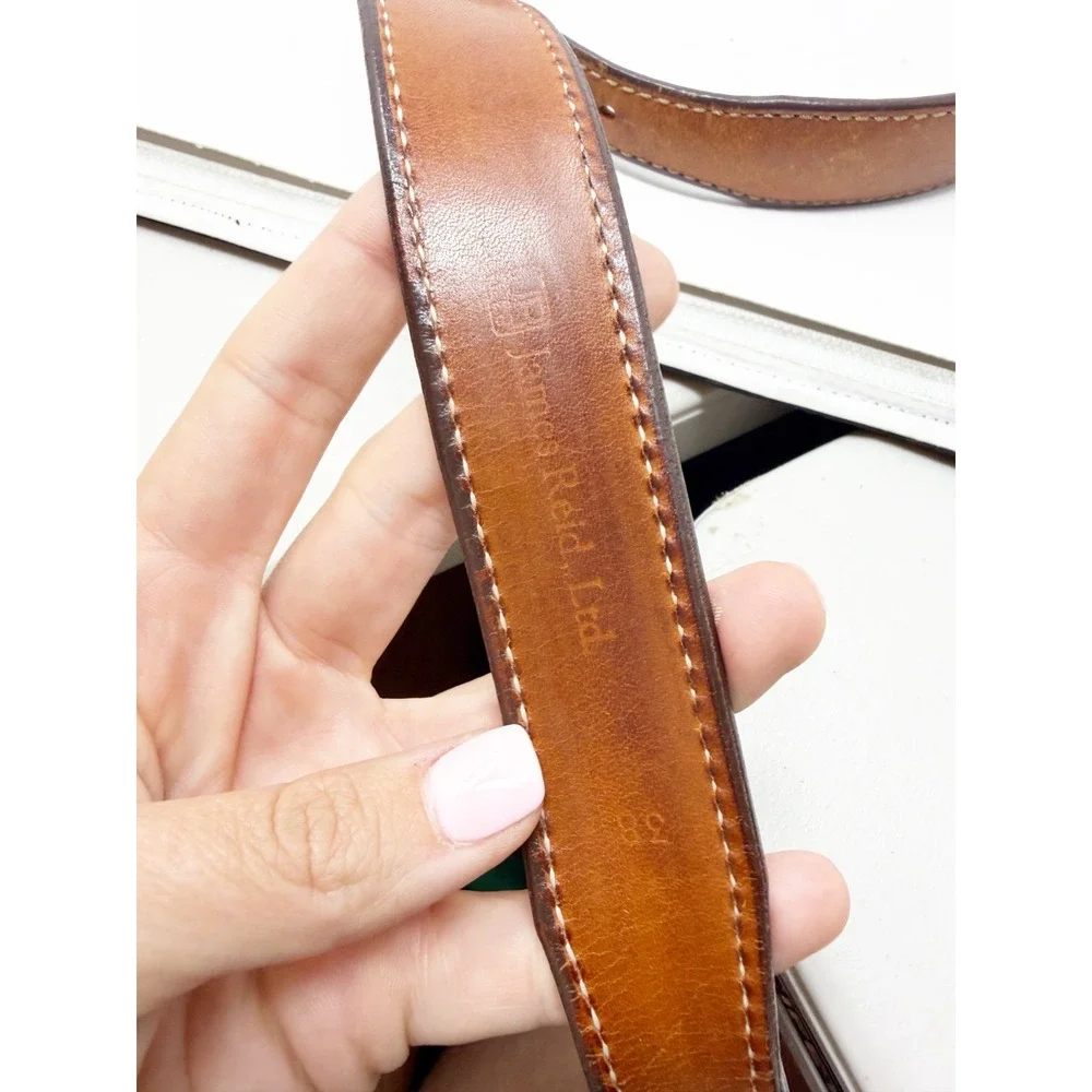 James Reid Sterling Silver 925 14K Gold Accent Leather Belt Brown Western Buckle